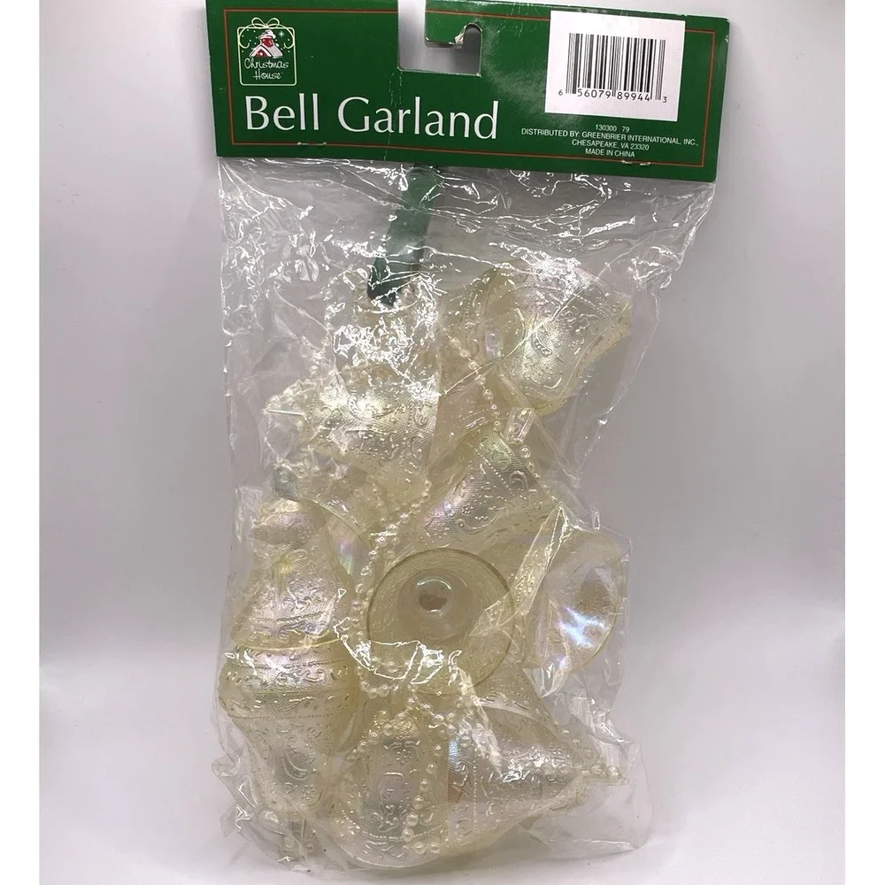 Christmas House Bell Garland Holiday Decor Iridescent Beaded Plastic 9ft NEW‎